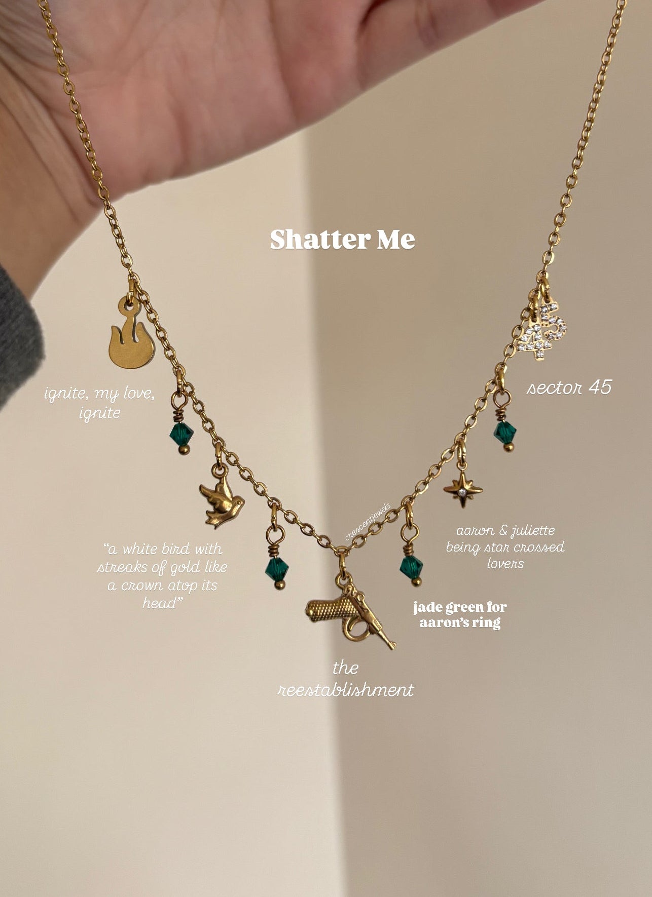 Shatter Me inspired Charm Necklace in Gold