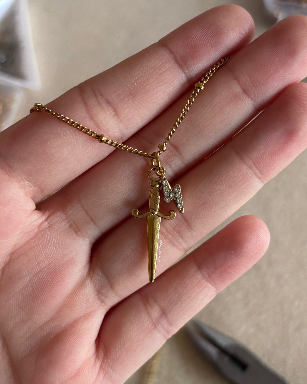 Sword and Lightning Charm Necklace