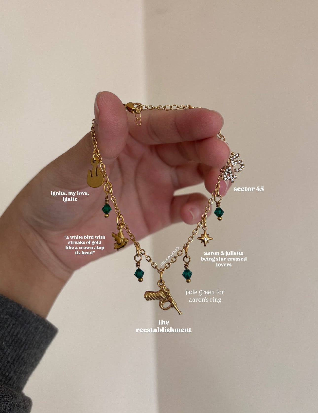 Shatter Me inspired Charm Bracelet in Gold